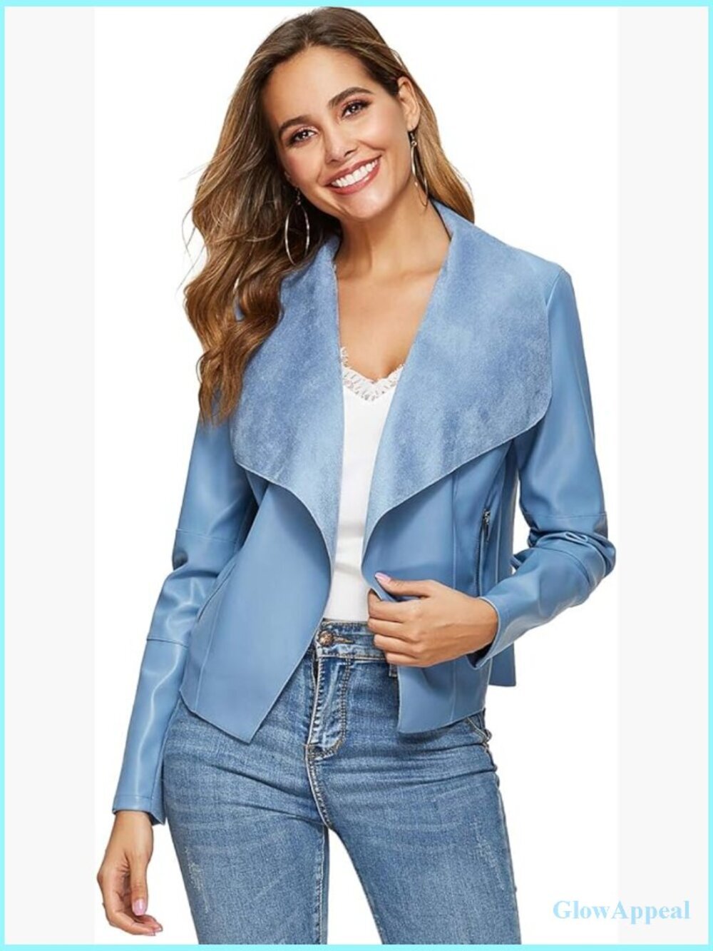 Slim Faux Leather Blazer Jacket with Open Front Lapel Design